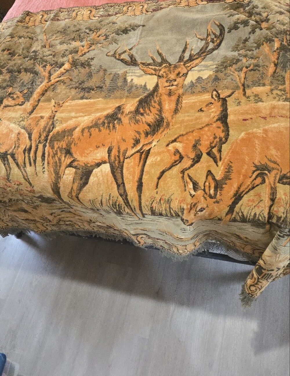 Large Vintage Deer Family Tapestry